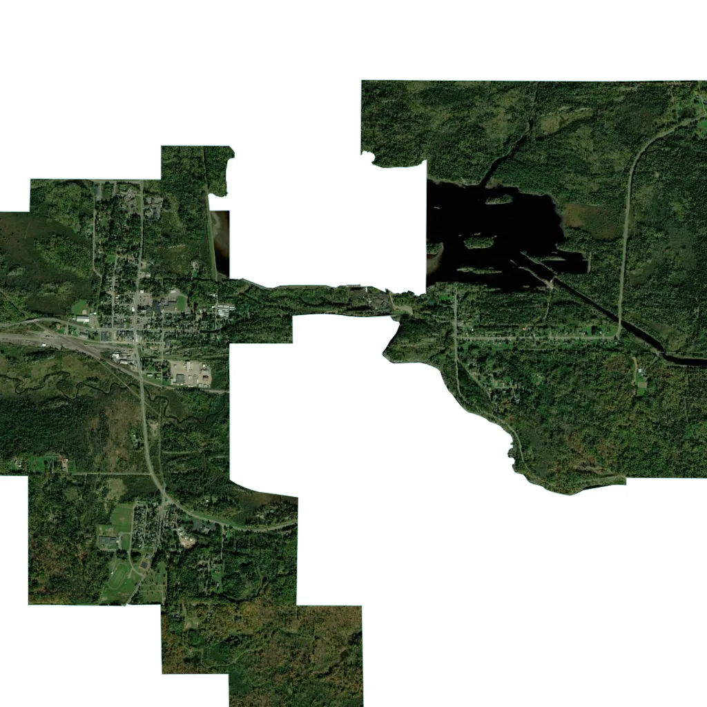 Satellite views of Carlton, Minnesota; Long Lake, Minnesota; and Kekoskee, Wisconsin