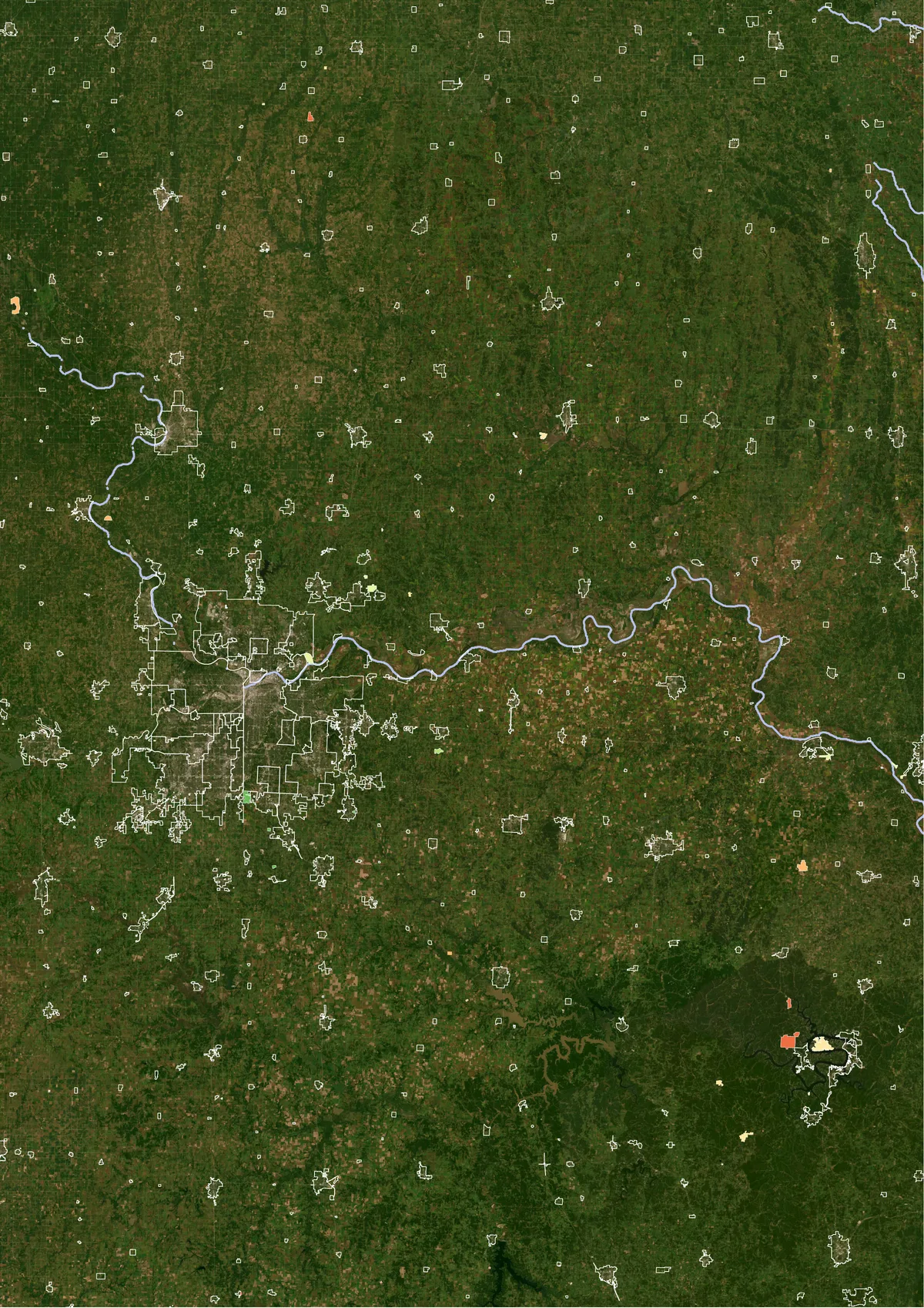Kansas City region, satellite and land cover maps of boundary changes