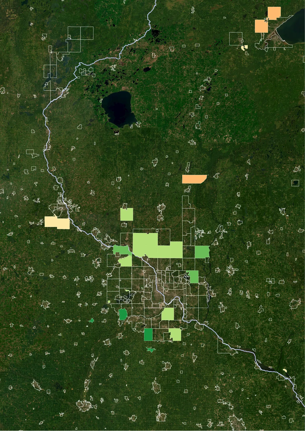 Minneapolis–Saint Paul region, satellite and land cover maps of boundary changes