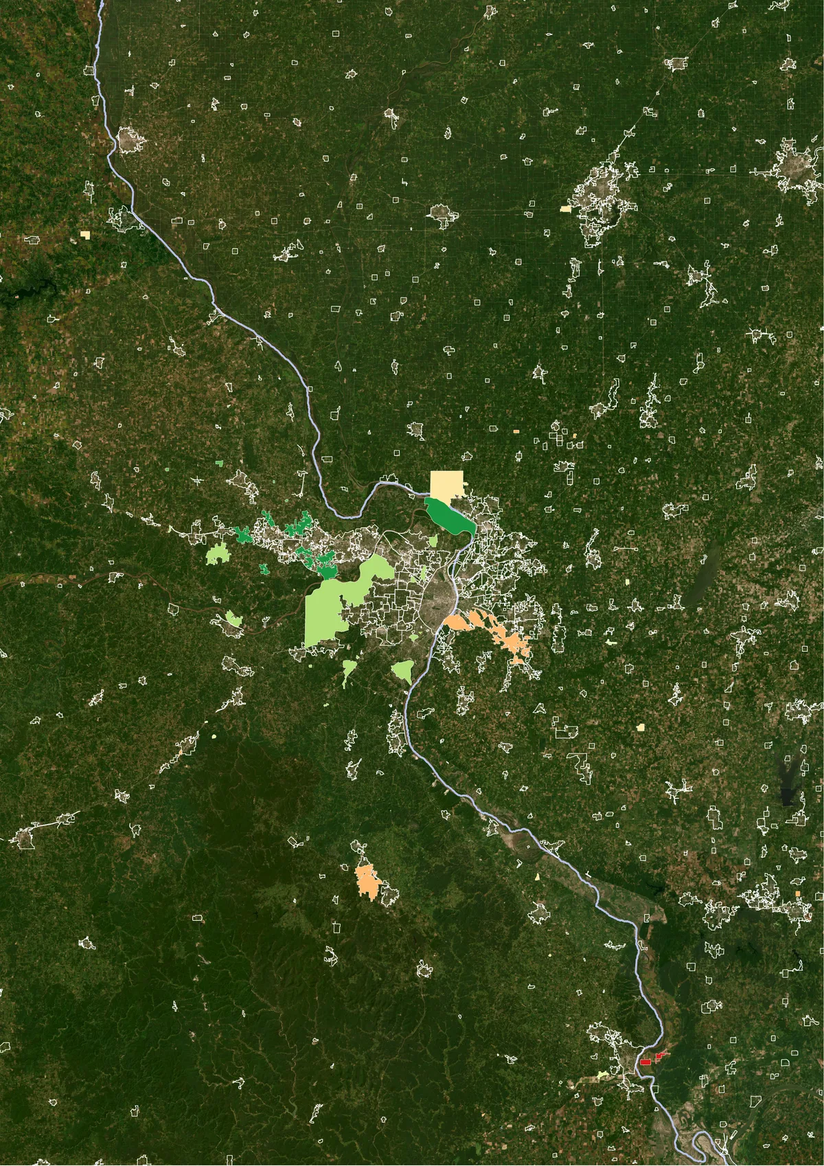 St. Louis region, satellite and land cover maps of boundary changes