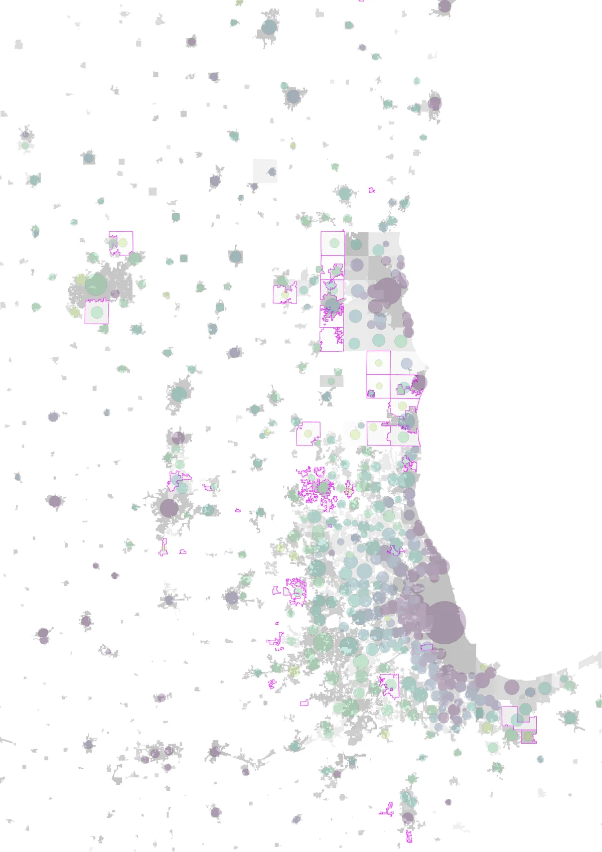 Milwaukee to Chicago corridor, satellite and land cover maps of boundary changes