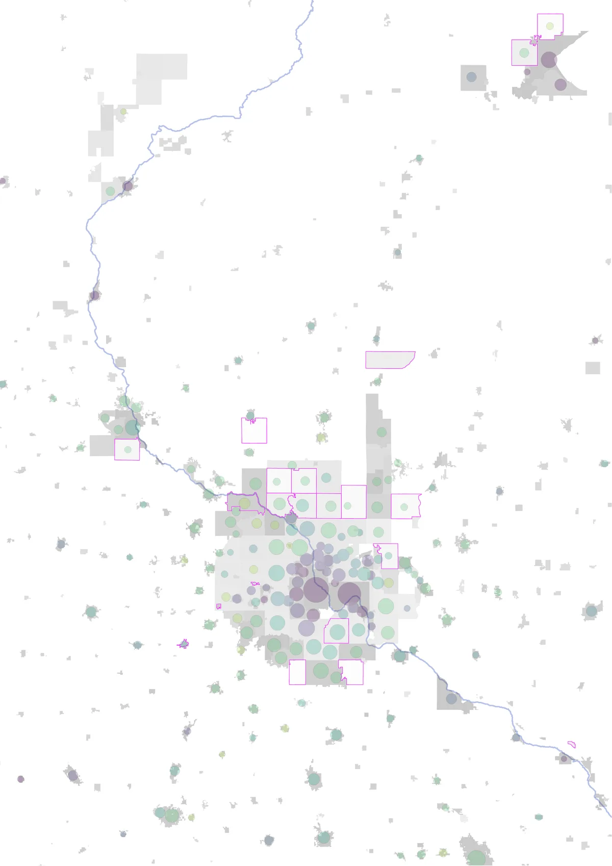 Minneapolis–Saint Paul region, satellite and land cover maps of boundary changes