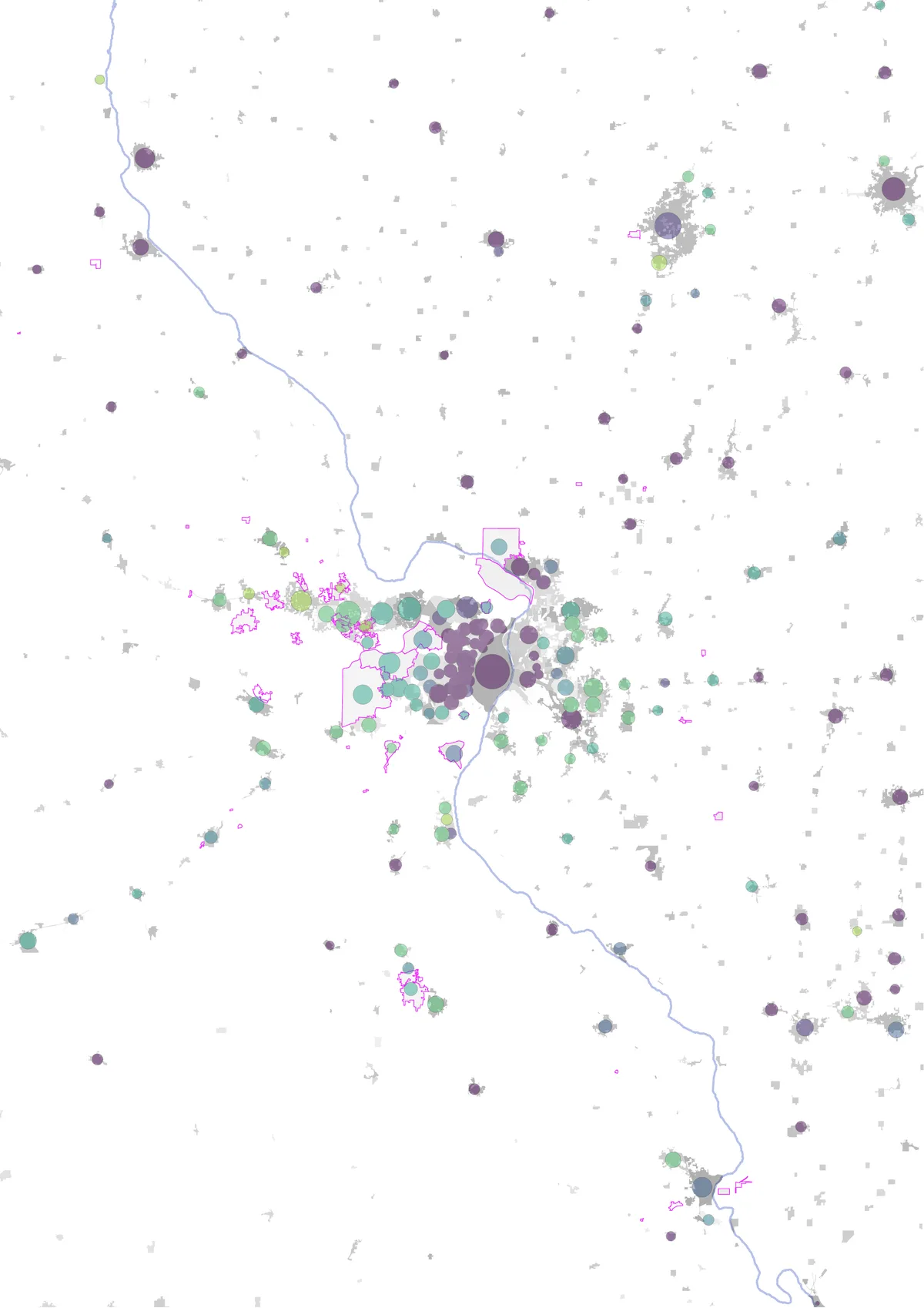 St. Louis region, satellite and land cover maps of boundary changes